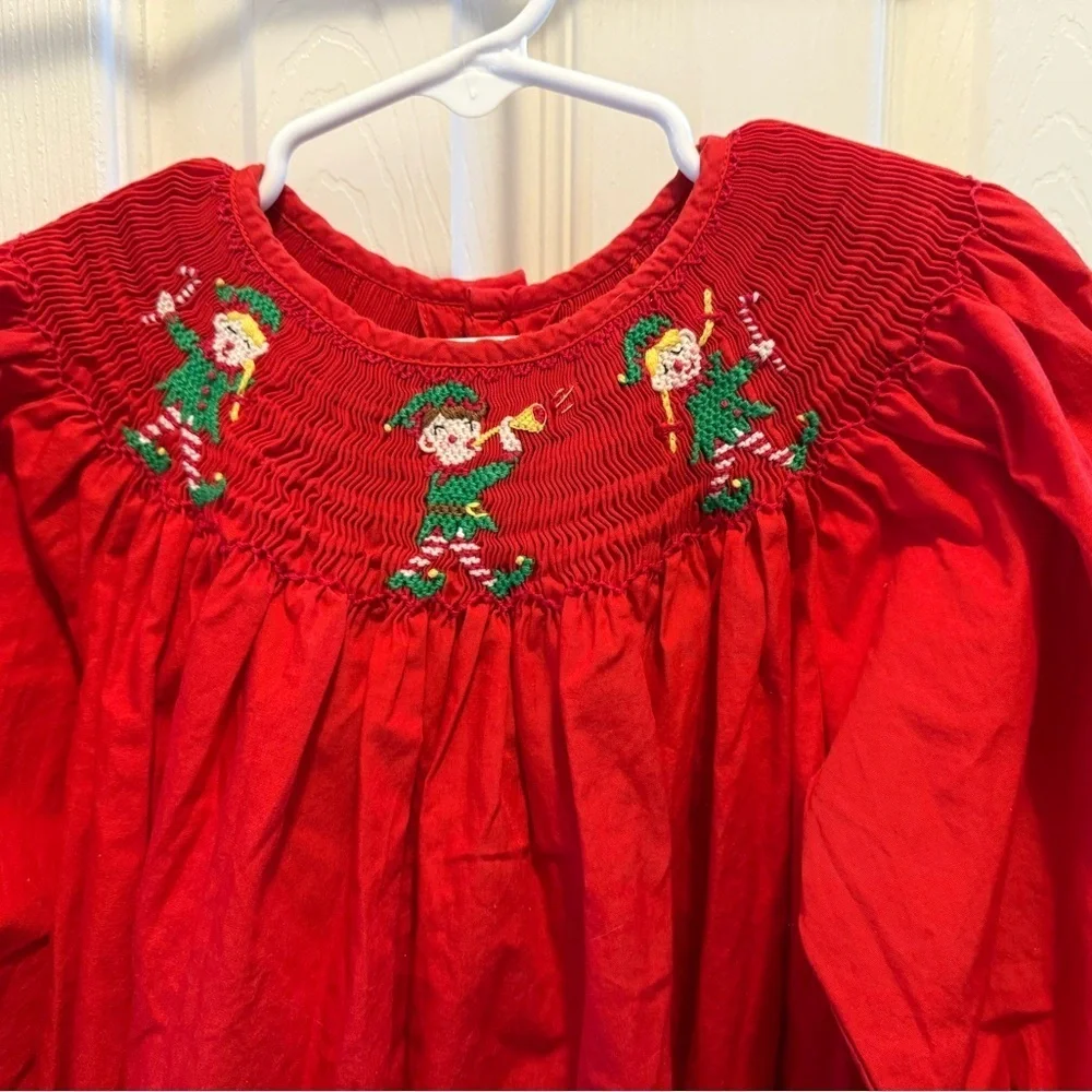 Mom & Me Smocked Christmas Elf Bishop Dress
